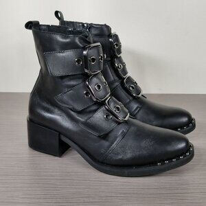 Jeffrey Campbell Todd Buckle Strap Bootie, Black Leather, Womens Size 6 M